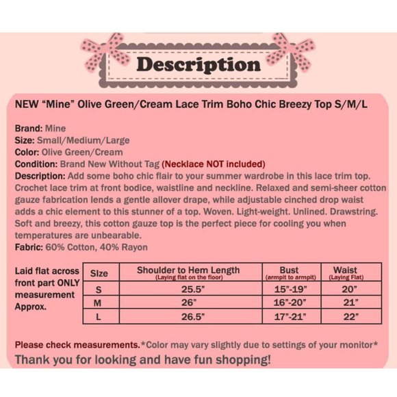 Olive Green Cream Lace Trim BOHO Gauze Airy Top - Picture 8 of 8